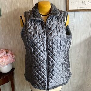 Gray Quilted Vest with Faux Fur Lining